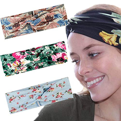 Fdesigner Boho Headbands Knotted Flower Head Bands Criss Cross Hair Bands Yoga Non-slip Hair Headwraps for Women and Girls Pack of 3 -style5-