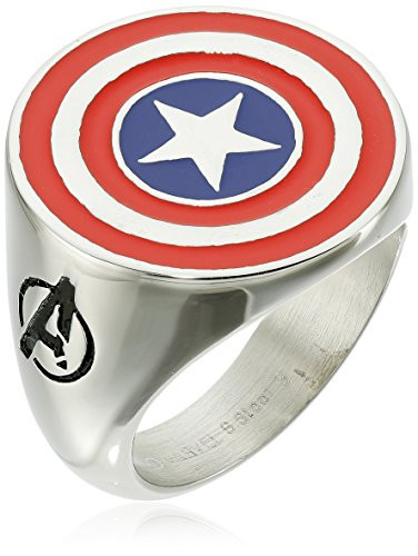 Marvel Comics Men s Stainless Steel Enamel Captain America Ring  Size 10