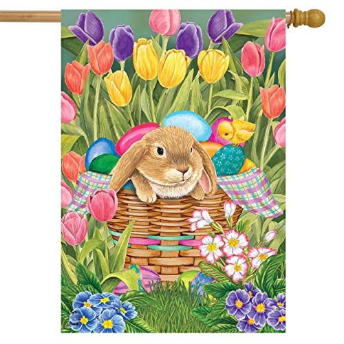 Briarwood Lane Spring Rabbit Tulips House Flag Easter Eggs Floral 28 inch x 40 inch