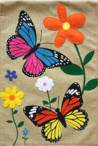 Briarwood Lane Butterfly Dance Burlap Spring Garden Flag Floral 12.5 inch x 18 inch