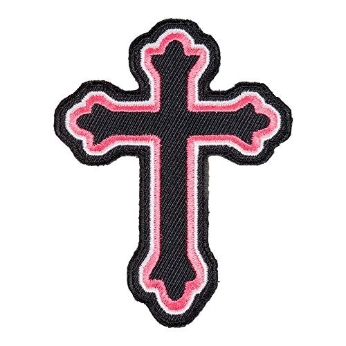 Pink  and  Black Decorative Cross Patch  Religious Cross Patches
