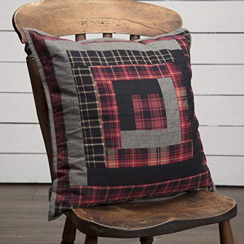 VHC Brands Rustic  and  Lodge Pillows  and  Throws - Cumberland Red Patchwork 18 inch x 18 inch Pillow  18x18