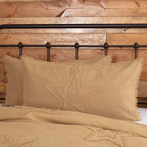 VHC Brands Burlap Star Pillow Sham Cover 100 percent  Cotton Farmhouse Bedding Accessory  King 21x37  Tan