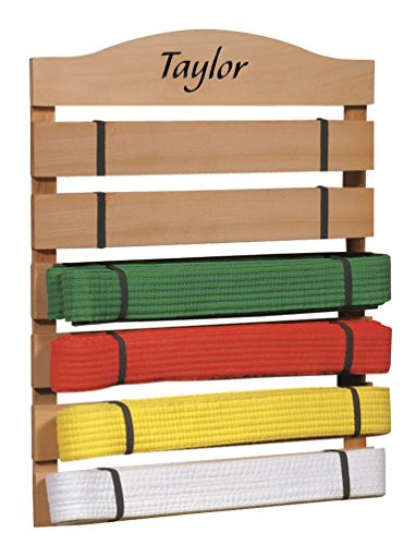 Fox Valley Traders Personalized Karate Belt Rack  Martial Arts Belt Display Wooden Holder