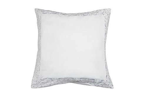 Home Maison Single -1- 100 percent  Cotton Pure White Euro Square Size Pillow Sham  Decorative Floral Scroll Stitch 26in x 26in -White-