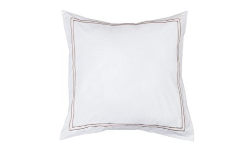 Home Maison Single -1- 100 percent  Cotton Pure White Euro Square Size Pillow Sham  Decorative Baratta Stitch 26in x 26in -Gold-