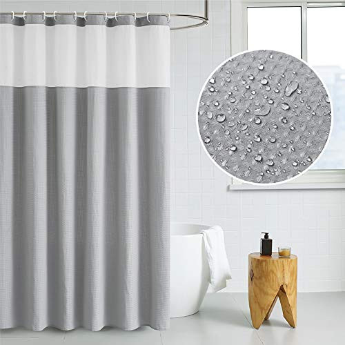 Bedsure Fabric Shower Curtain Light Grey Waffle Weave Shower Curtain for Bathroom Waterproof Bathroom Curtain with 12 Hooks Machine Washable 72x84 Inch