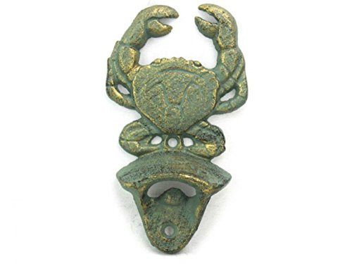 Hampton Nautical Antique Bronze Cast Iron Wall Mounted Crab Bottle Opener  6 inch