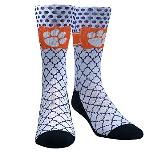 Rock Em Elite Clemson Tigers Quatrefoil NCAA Licensed Crew Socks -S M-