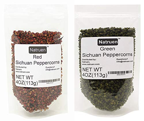 Natruen Szechuan Red Plus Green Peppercorn Whole 4oz Each  Red and Green Sichuan Peppercorns Variety Pack
