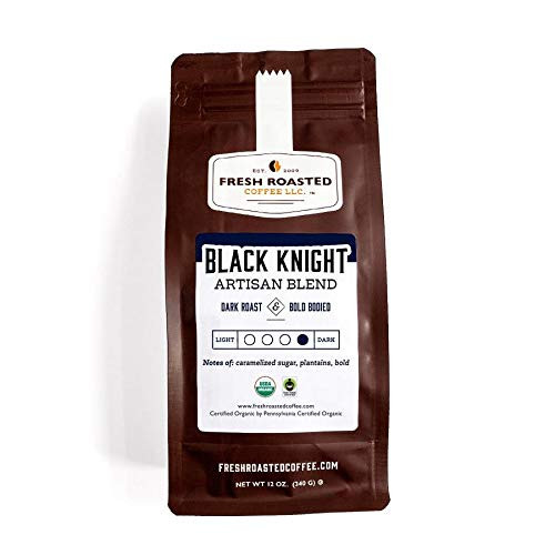 Fresh Roasted Coffee LLC  Organic Black Knight Coffee  Artisan Blend  Dark Roast  Whole Bean  12 Ounce Bag
