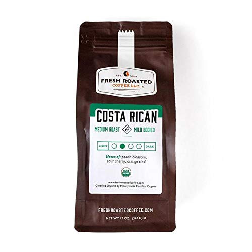 Fresh Roasted Coffee LLC  Organic Costa Rican Coffee  Medium Roast  Whole Bean  12 Ounce Bag