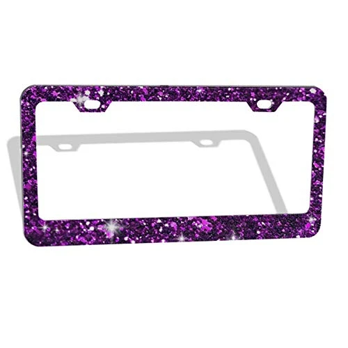 WUVWU Purple Glitter Design Pattern License Plate Frames Stainless Steel Car Licence Plate Covers Decorative License Plate Frame-Two Packs-