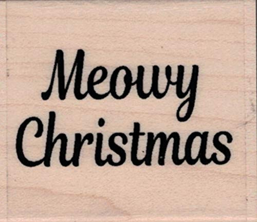 Impression Obsession B5722 Meowy Christmas Wood Mounted Rubber Stamp