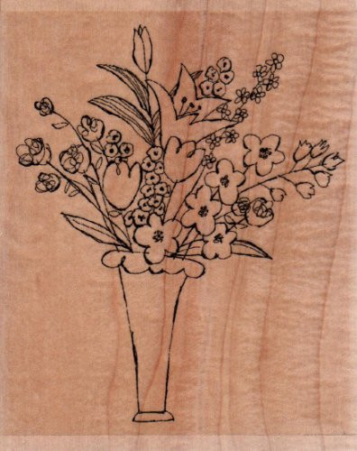 Flower Vase Wood Mounted Rubber Stamp -F7185-