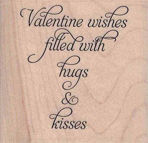Impression Obsession D8566 Valentine Wishes Hugs and Kisses Wood Mounted Rubber Stamp