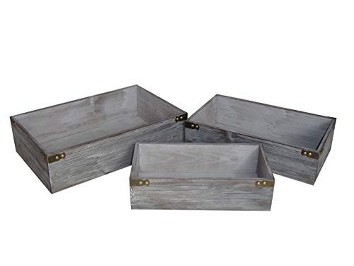 Cheung's 4712-3GW Set of 3 rectangular white washed wooden storage crates Gray 3 Piece