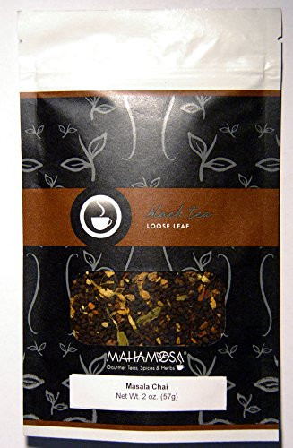 Mahamosa Chai Black Tea Blend  and  Infuser Set  2 oz Masala Chai Black Tea  1 Stainless Steel Tea Ball Infuser -Bundle- 2 items--with black tea  ginger  cinnamon  green cardamom  vanilla-