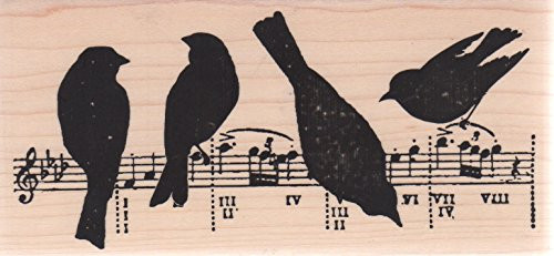 Birds on Music Wood Mounted Rubber Stamp -G13048-