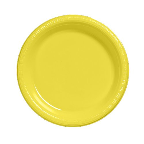 Creative Converting Touch of Color 50 Count Plastic Banquet Plates, School Bus Yellow
