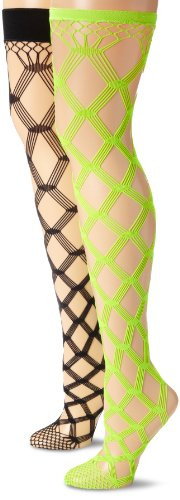 MUSIC LEGS Women s 2 Pack Multi Fence Net Thigh Hi  Black Neon Green  One Size