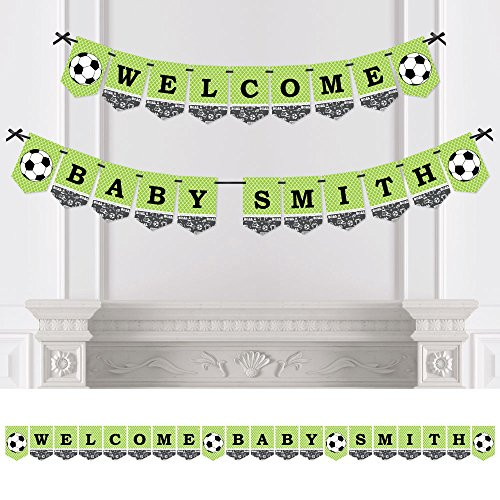 Big Dot of Happiness Custom Goaaal - Soccer - Personalized Baby Shower Bunting Banner and Decoration - Welcome Baby Custom Name Banner