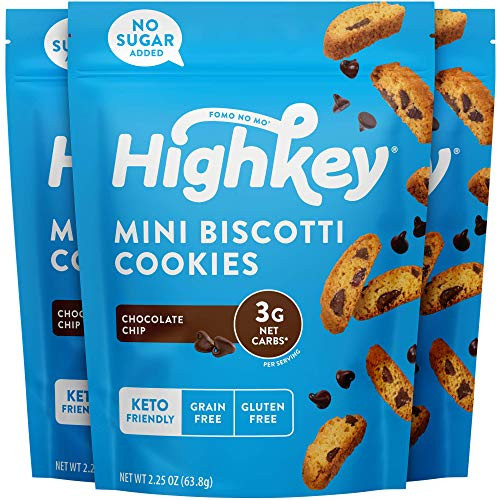 Highkey Keto Snacks Biscotti Cookies - Low Carb Food - Grain  and  Gluten Free Foods - Healthy European Biscuit Cookie - No Added Sugar Sweets - Diabetic  Ketogenic  Paleo Diet Snack - Chocolate Chip