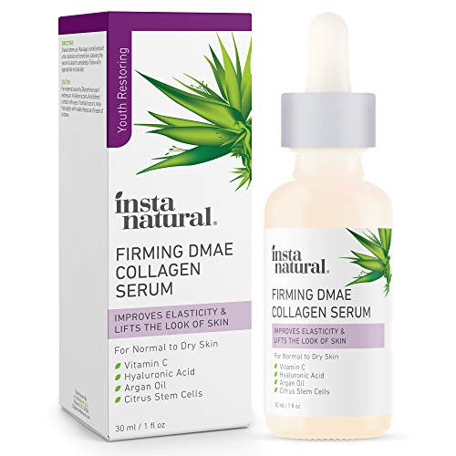 Collagen Serum For Face  and  Neck with DMAE  Vitamin C  Hyaluronic Acid  and  Argan Oil - Advanced Anti Aging Facial Firming Serum for Tightening  Lines   and  Deep Wrinkle Repair - Visibly Lifts  and  Plumps Skin