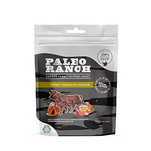 PALEO RANCH Grass-Fed Beef Jerky  All Natural  No Added Hormones  No Preservatives  2-oz. Pouches  Honey Sriracha  4-Pack