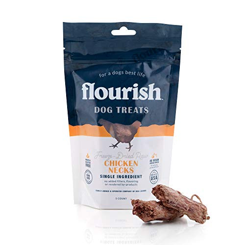 Flourish Pets Freeze-Dried Raw Pet Treats for Dogs  Chicken Neck Chews -5 Count-