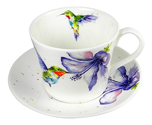Roy Kirkham Breakfast Tea Cup and Saucer Set Fine Bone China Hummingbird England