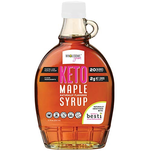 Wholesome Yum Keto Maple Syrup - Sugar Free Pancake Syrup With Monk Fruit  and  Allulose -12 fl oz- - Naturally Sweetened  and  Flavored  Non GMO  Low Carb  Gluten-Free  Vegan