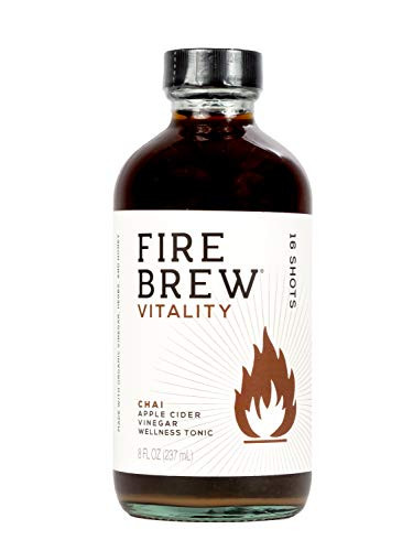 Fire Brew - Vitality Chai Apple Cider Vinegar Tonic -Fire Cider Recipe-  8oz Bottle with 16 Shots  Organic  Full Strength  With the Mother