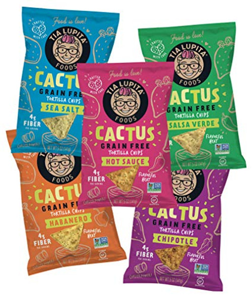 Tia Lupita Cactus Tortilla Chips Variety 5-Pack - Flavorful Heat Vegan Gluten Free Grain Free Dairy Free High Fiber Authentic Mexican Snack Food Tia Lupita Cactus Tortilla Chips Variety 5-Pack - Flavorful Heat Vegan Gluten Free Grain Free Dairy Free High Fiber Authentic Mexican Snack Food