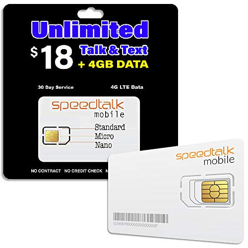 SpeedTalk Mobile Unlimited Talk  and  Text  Plus  4GB 4G LTE Data - GSM SIM Card - 30 Days Nationwide Service