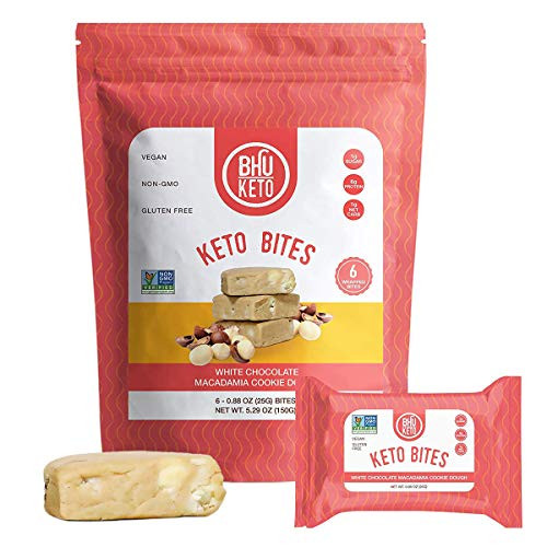 BHU Keto Bites - White Chocolate Macadamia Cookie Dough  6 Individually Wrapped Protein Snacks for On The Go - Made Fresh Daily  Natural  and  Organic Ingredients  Low Carb  Vegan  Gluten-Free  and  Non-GMO
