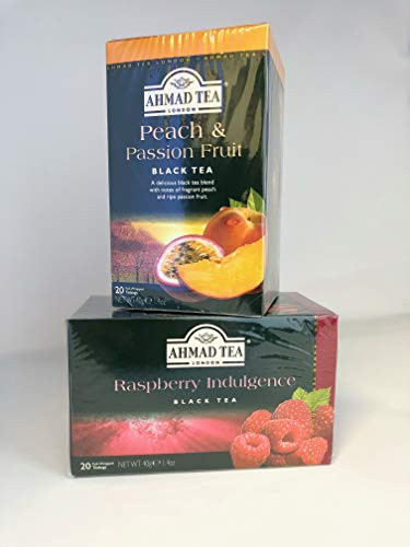 Ahmed Tea Variety Pack of 2 - 1 box of Peach  and  Passion Fruit and 1 box of Raspberry Indulgence-