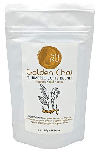 SAKU Tea - Golden Chai Turmeric Latte Blend - Anti-inflammatory - Organic - Vegan - Superfood Latte - No Added Sugar - Non-Dairy - Non-GMO - 3oz Bag -28 servings-
