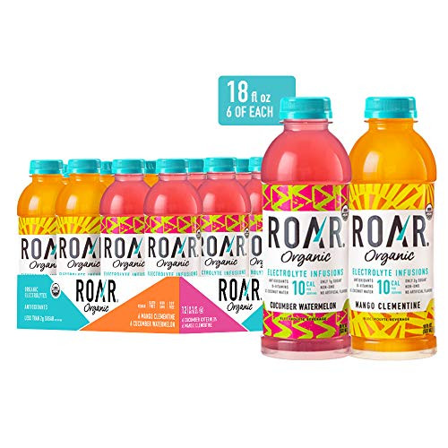 Roar Organic Electrolyte Infusions - USDA Organic with Antioxidants  B Vitamins  Low-Calorie  Low-Sugar  Low-Carb  Coconut Water Infused Beverage 18 Fl Oz -Pack of 12- -2-Flavor Variety Pack-