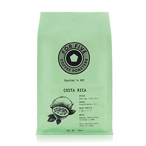 For Five Coffee Roasters - Roasted In NYC - Costa Rica Monte Crisol Light Roast -Origin Sanriago  Costa Rica-  Whole Bean 12 oz