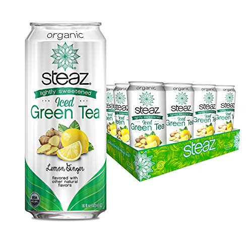 Steaz Organic Lightly Sweetened Iced Green Tea  Lemon Ginger  16 FL OZ -Pack of 12-