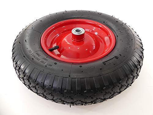 Tech Team Tire and Wheel  4.00-8 on Steel Wheel Hub  Dual Ball Bearings  Air Filled Pneumatic Tube  5 8 Axle  Wheelbarrows  Garden Carts