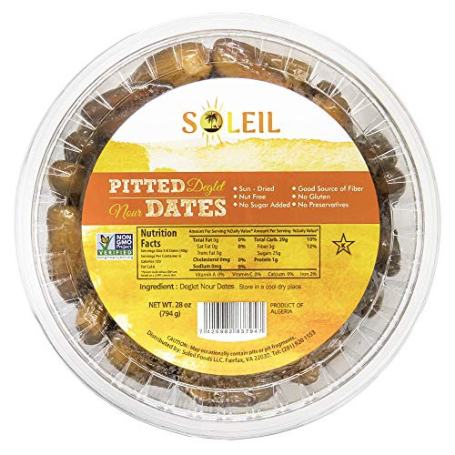 28oz Pitted Dates - Sun Dried Algerian Deglet Nour dates - Certified NON-GMO  KOSHER  naturally sweet and Gluten-free  NO sugar added  NO sulfurs or preservatives  Nut-Free. -28oz-