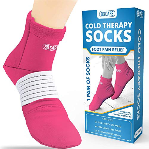 -Premium- Cold Therapy Socks  Foot Ice Pack  w Compression Straps  Swollen Feet  Arthritis  Foot Neuropathy Relief  Ice Packs for Plantar Fasciitis  Chemotherapy Care -Pink- -Medium  9.8 Inch-