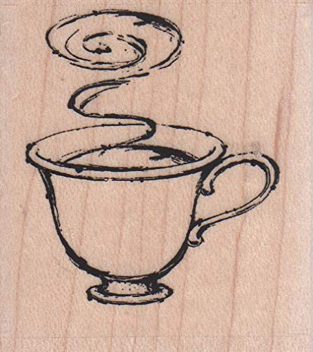 Impression Obsession B4304 Steaming Cup of Tea Wood Mounted Rubber Stamp