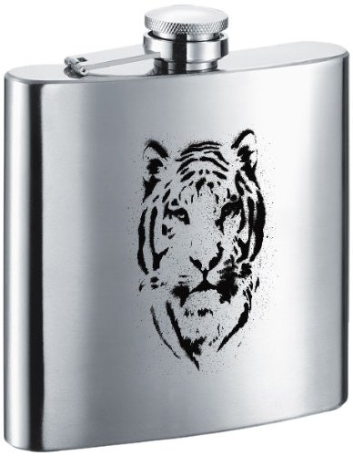 Visol "Tiger" Stainless Steel Hip Flask, 6-Ounce, Satin Finish, Chrome