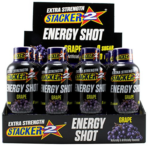 Stacker 2 Extra Strength Energy Shots  Grape  12 Bottles  2 fl oz in Each Shot -1-