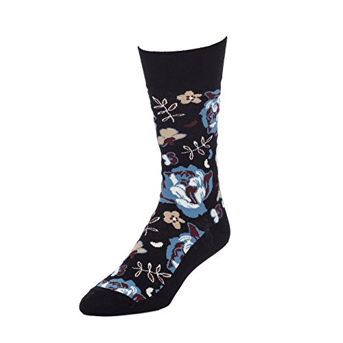 STROLLEGANT Peony Men Crew Casual Cotton Socks 1 Pairs -Black-  Sock Size 10-13