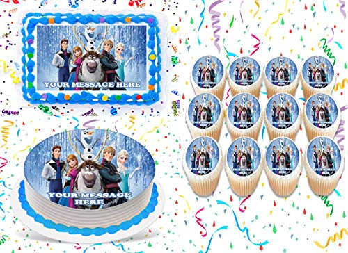 Frozen Cake Topper Edible Image Personalized Cupcakes Frosting Sugar Sheet -8 inch Round Cake Topper-