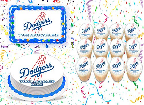 Los Angeles Dodgers Cake Topper Edible Image Personalized Cupcakes Frosting Sugar Sheet -8 inch Round Cake Topper-